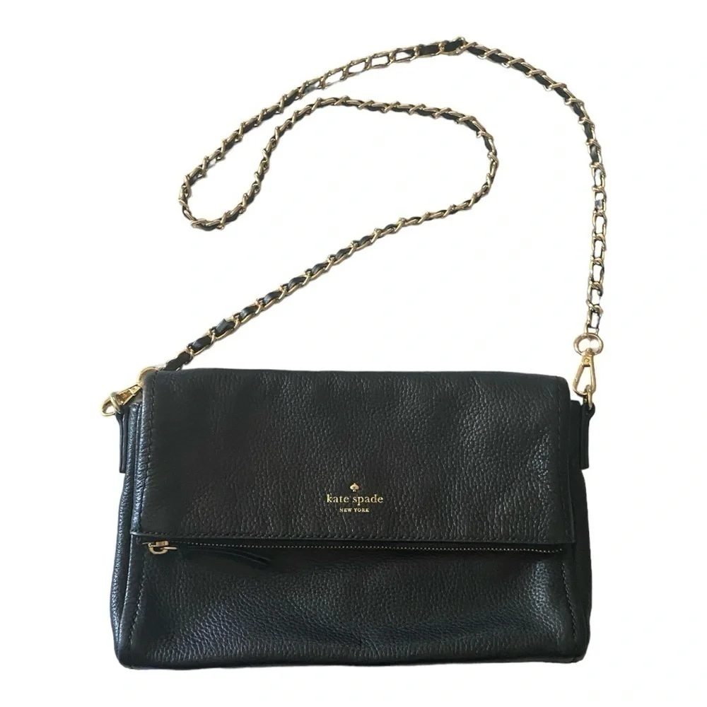 KATE SPADE-BLACK FOLD OVER CROSSBODY BAG